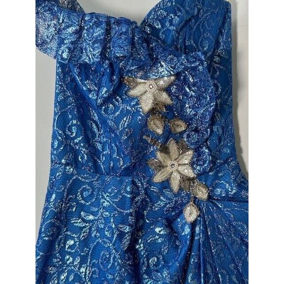 Vtg Loralie Sequined Tulip Maxi Dress Strapless Floral Sweetheart Blue Size 3/4 - Picture 6 of 14